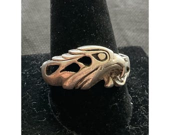 Vintage 925 Sterling Silver Eagle Head Biker Ring Size 11 Cut Out Design Heavy