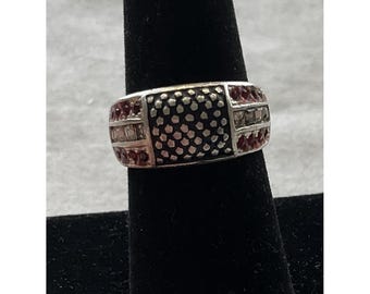 SETA 925 Sterling Silver Flag Design Ring Size 7 Red White Blue Vintage