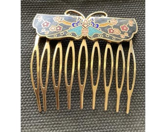 vintage cloisonné mariposa peine de pelo Esmalte Floral Vintage Estate Jewelry