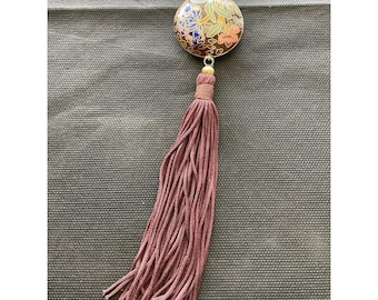 vintage chino cloisonné esmalte colgante Borla Red Round Estate Traje