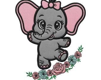 Baby Elephant Applique Embroidery Design | Machine Embroidery File | Instant Download