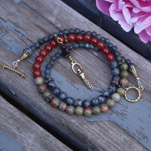 Pregnancy Tracking Necklace Pick your charm Sunlit Meadow red carnelian, labradorite, unakite, garnet image 1