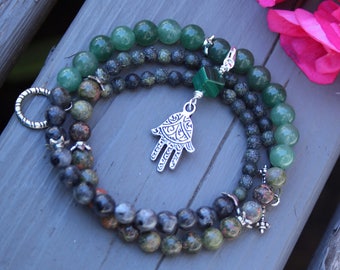 Pregnancy Tracking Necklace - Pick your charm - Green Forest - Aventurine, labradorite, unakite, malachite