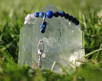 Milky Way Menstrual Cycle Tracking Bracelet - Lapis lazuli, moonstone, chalcedony with custom charm, cycle length, ovulation - TTC gift