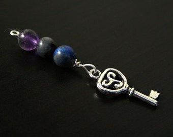 Triple gem Maiden-Mother-Crone key Blessingway bead - Amethyst, lapis lazuli, labradorite - Blessing bead, baby shower gift, doula gift