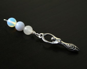 Triple gem Birth Goddess Blessingway bead - Sea opal, blue chalcedony, rose quartz - Blessing, baby shower gift, pregnancy gift, doula gift