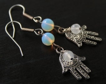 I Give You Moonlight, moonstone and sea opal earrings