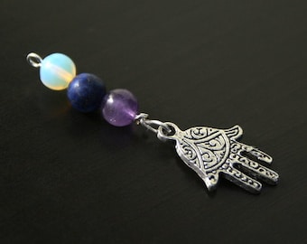 Triple gem Hamsa/Hand of Fatima Blessingway bead - Sea opal, lapis lazuli, labradorite - Blessing, baby shower gift, pregnancy, doula gift