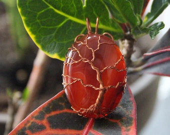 Red veined Agate copper wire-wrapped Tree of Life pendant, Yggdrasil, World Tree pendant
