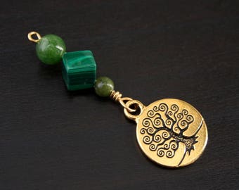 Jade Malachite Green Serpentine Sunny Tree of Life Blessingway bead - Blessing, baby shower gift, pregnancy gift, doula gift, green pendant