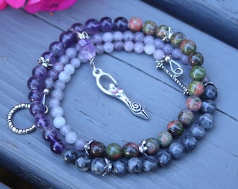 Pregnancy Tracking Necklace - Pick your charm - Wild Flowers - amethyst, labradorite, unakite