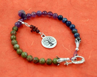 Luscious Possibilities Menstrual Cycle Tracking Bracelet - Amethyst, lapis lazuli, unakite, labradorite, custom garnet charm, cycle length