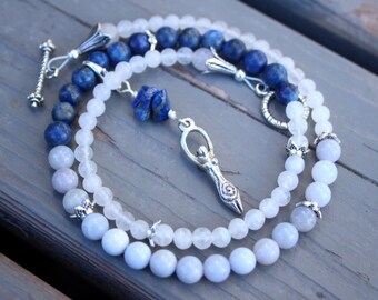Pregnancy Tracking Necklace - Pick your charm - Milky Way - Lapis lazuli, chalcedony, moonstone, snow quartz