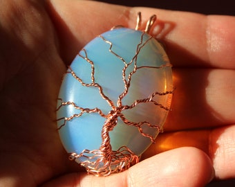 Opalite Tree of Life wire-wrapped pendant, Yggdrassil, World Tree, Wishing Tree pendant