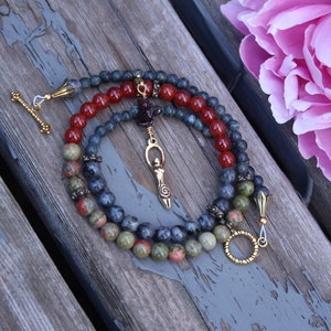 Pregnancy Tracking Necklace Pick your charm Sunlit Meadow red carnelian, labradorite, unakite, garnet image 4