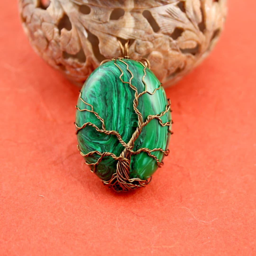 Malachite Brass Wire Tree of Life Pendant Green Tree Pendant Etsy Canada