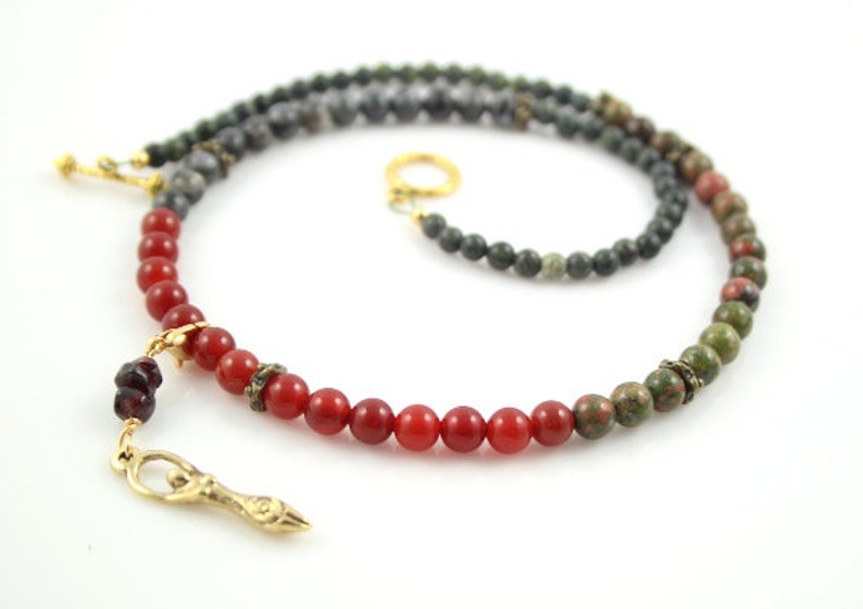 Pregnancy Tracking Necklace Pick your charm Sunlit Meadow red carnelian, labradorite, unakite, garnet image 2