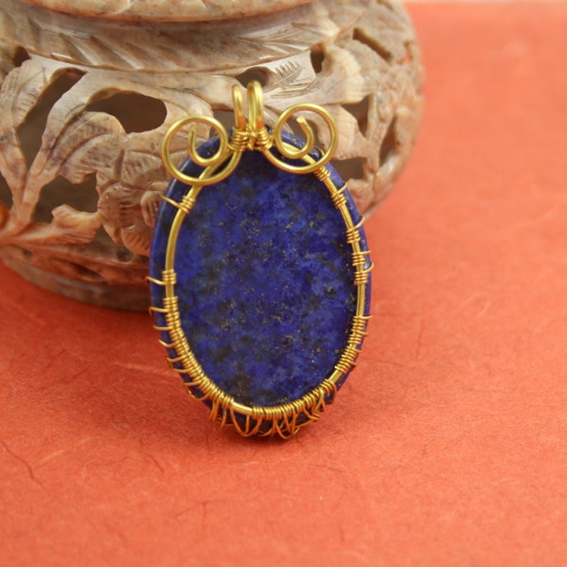 Yggdrasil Lapis lazuli blue Tree of Life gold-plated wire-wrapped pendant World Tree pendant