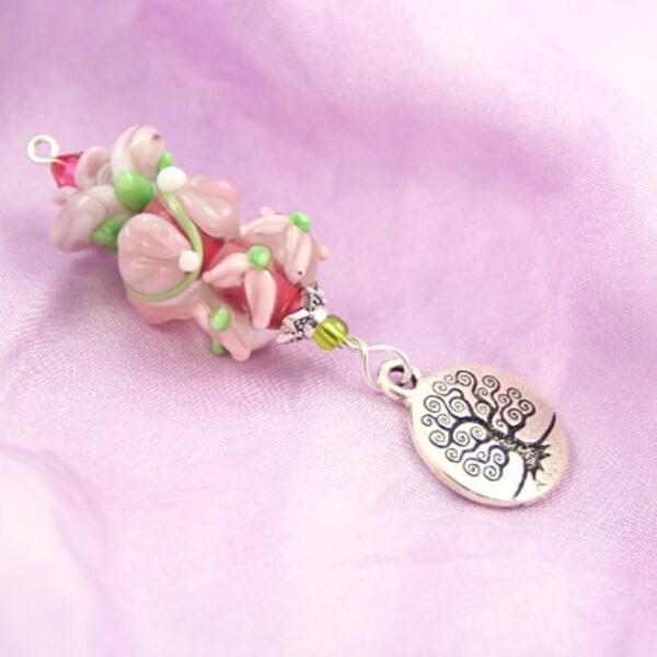 Blessingway bead - Twin Pink Lily Rose Petal Tree of Life - Mother Blessing bead, mama goddess, twin pregnancy gift, placenta tree, twins