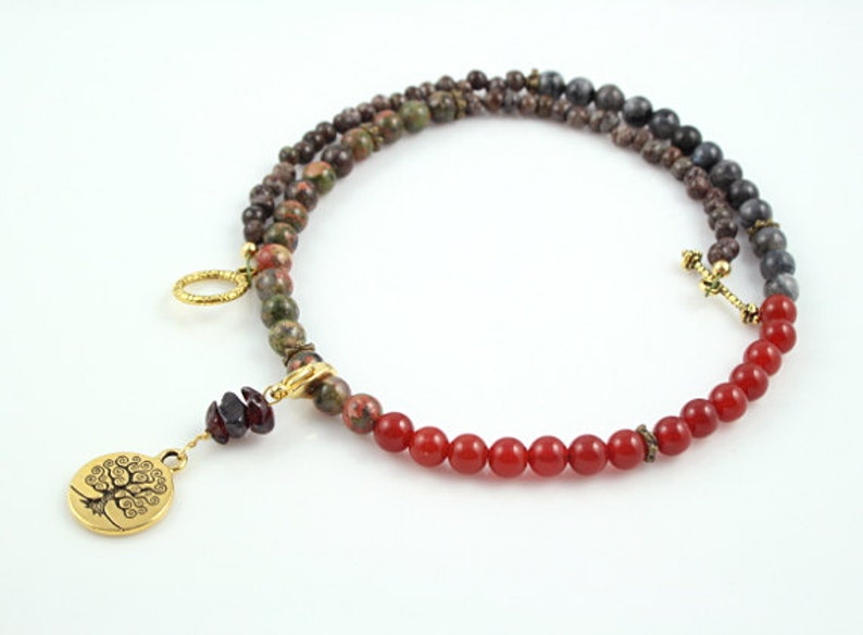 Pregnancy Tracking Necklace Pick your charm Sunlit Meadow red carnelian, labradorite, unakite, garnet image 3