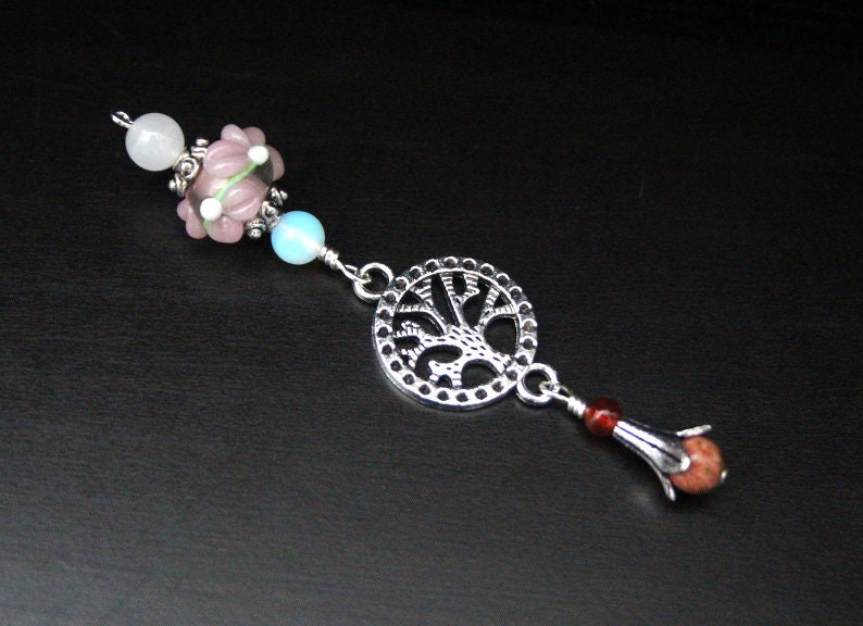 Doula gift blessing Red Agate and Unakite Cherry Blossom Tree of Life Blessingway bead Opalite Midwife gift Blessing bead Rose quartz