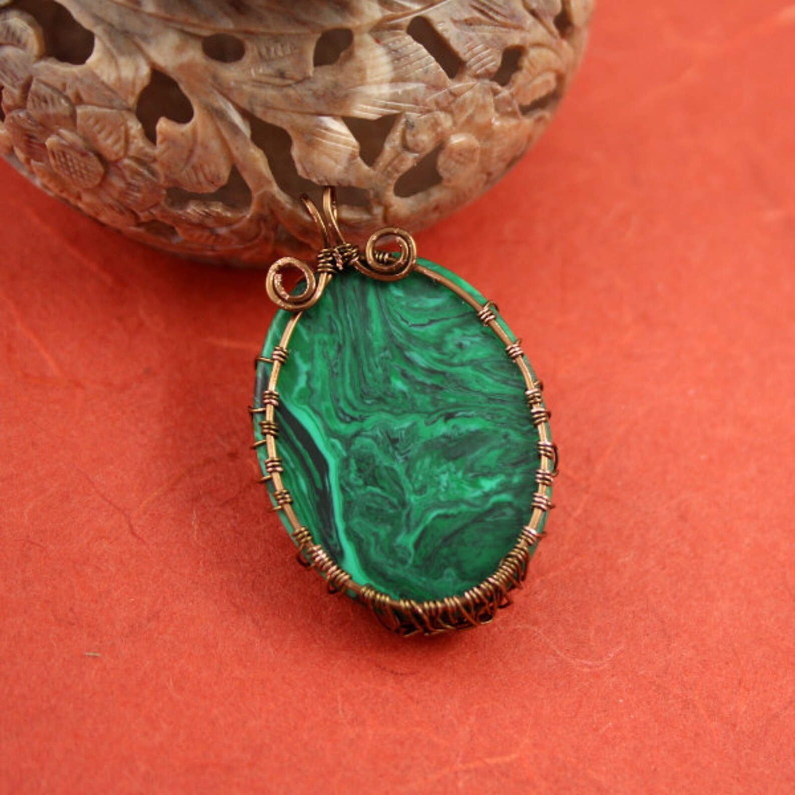 Malachite Brass Wire Tree of Life Pendant Green Tree Pendant Etsy Canada