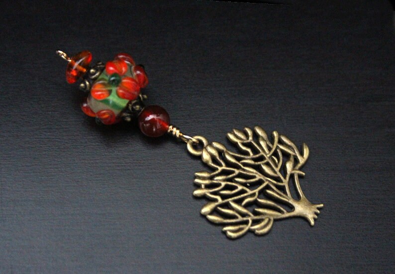 Blessing doula gift Baltic Amber and Red Carnelian Summer Garden Antiqued Tree of Life bead baby shower gift midwife gift