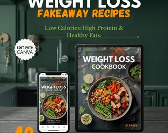 40 recetas para bajar de peso, bajas en calorías y altas en proteínas, plantilla de nutrición, ebook para coach de salud, plantilla de ebook de Canva DFY PLR