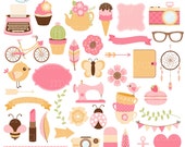 Blush Gold Clipart Set - digital elements - bunting, frames, banners, cute clip art - personal use, small commercial use, instant download