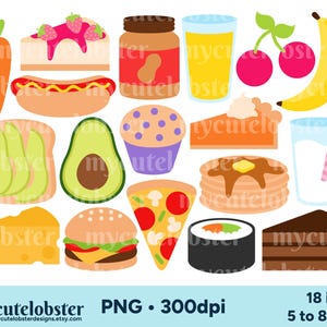 Voedsel Clipart - set van voedsel, hamburger, pizza, cheesecake, avocado-illustraties - Instant Download, persoonlijk gebruik, commercieel gebruik, PNG