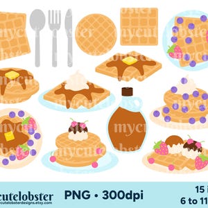 Waffles Clipart Set of Waffle Stacks, PNG Breakfast Food Clipart for Personal and Commercial Use