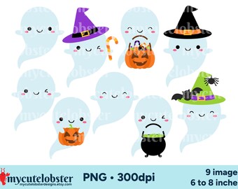 Halloween Ghosts Clipart - set of spooky graphics, ghost clip art, PNG Digital Download