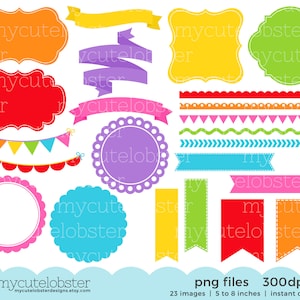 Planner Stickers Commercial Use 50 Rainbow Half Hexagon Frame Clipart Banners illustrations PNG honeycomb shape tag label Clip art