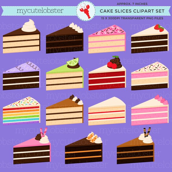 Cake Slices Clipart Set Clip Art Set Of Cake Cake Slices Etsy