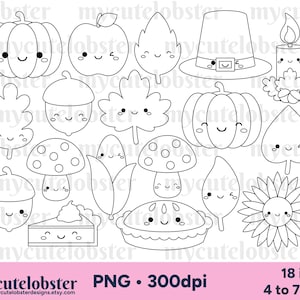 Cute Thanksgiving Digital Stamps - Thanksgiving outlines, line art, digital stamp set - Instant Download, Personal Use, Commercial Use, PNG