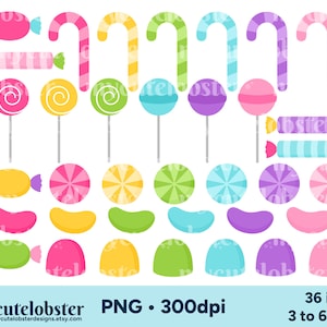 Sweets & Candy Clipart - clip art set of lollipops, candy, sweets, candy canes - Instant Download, Personal Use, Commercial Use, PNG