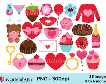 Valentine's Clipart - romantic clip art set, hearts graphics, PNG Digital Download