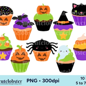 Clipart de petits gâteaux d'Halloween - petits gâteaux mignons, petits gâteaux amusants, citrouille, clipart halloween - téléchargement immédiat, usage personnel, usage commercial, PNG