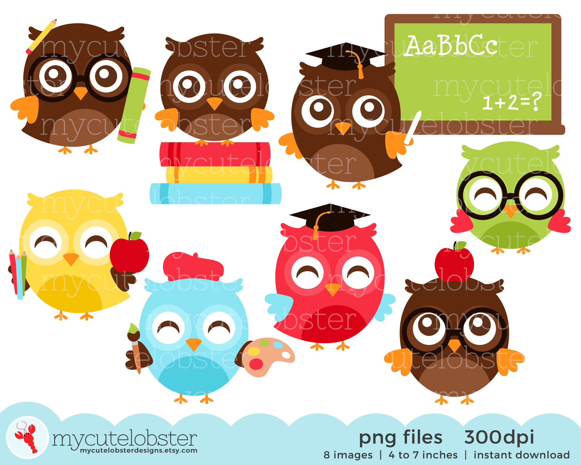 School Owls Clipart Set Clip Art Set of Owls, School, Books, Back to School,  Study Instant Download, Personal Use, Commercial Use, PNG - Etsy