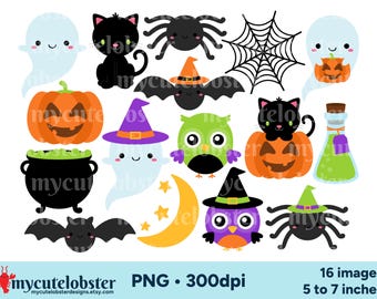Halloween Clipart - happy pumpkins, bats clip art, PNG Digital Download