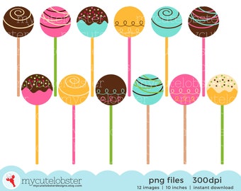 Cake Pops Clipart Set - clip art set of cake, cake balls, cake sticks, party, sweets - Instant Download, Personal Use, Commercial Use, PNG
