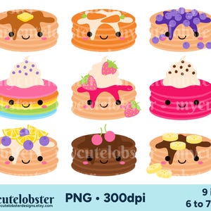 Cute Pancake Stacks Clipart - set of happy pancakes, food, crepes, pancakes clip art - Instant Download, Personal Use, Commercial Use, PNG