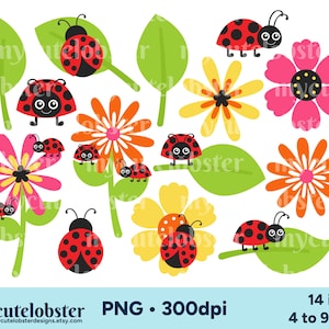 Clipart Coccinelle, Clipart Coccinelle Rosse, Clipart Insetti Carini, PNG Coccinelle, Clipart Fiori, Clipart Insetti, Uso Personale, Uso Commerciale