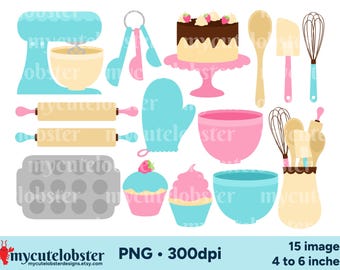 Baking Clipart - baking utensils, cakes clip art set, kitchen PNG Digital Download