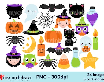 Halloween Cliparts - gruselige Clip Art Set, Halloween Grafiken, PNG Digital Download