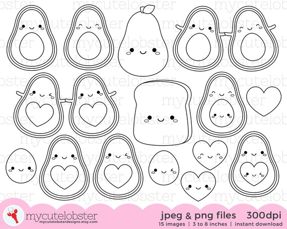 Download Clip Art Art Collectibles Small Commercial Use Instant Download Avocado Line Art Stamps Outlines Personal Use Avocado Digital Stamps Avocado Toast