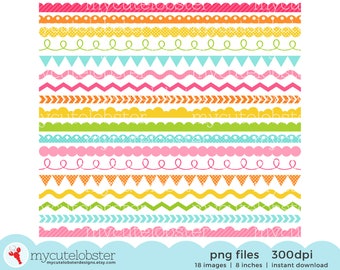 Colorful Borders Clipart Set - digital borders clip art set, scallop, zig zag, border - Instant Download, Personal Use, Commercial Use, PNG