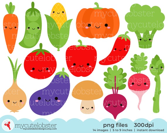 Cute Vegetables Clipart Clip Art Set of Carrot Peas - Etsy