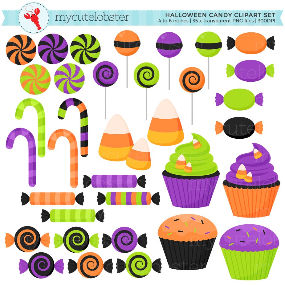 Download Halloween Candy Clipart Set Clip Art Set Of Candy Sweets Etsy