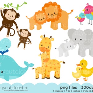 Mom and Baby Animals Clipart Set clip art set of animals, mom, baby, cute animals Instant Download, Personal Use, Commercial Use, PNG image 1